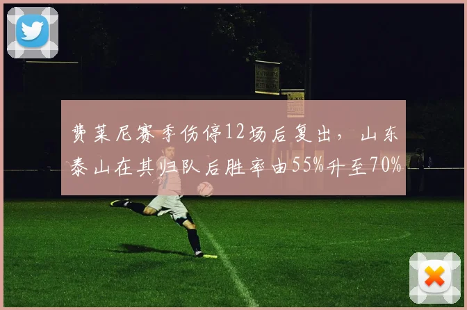 费莱尼赛季伤停12场后复出，山东泰山在其归队后胜率由55%升至70%